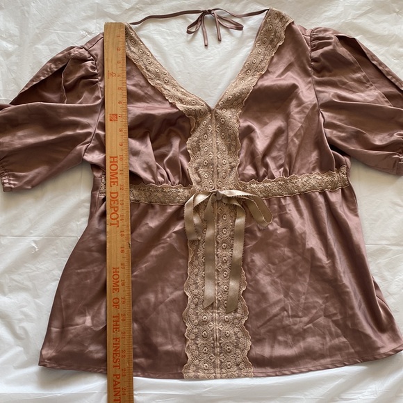 Lane Bryant Babydoll Top Womn 14 Mauve Lace Satin Ethereal Fairy Ballet Ren Fair - Picture 9 of 13
